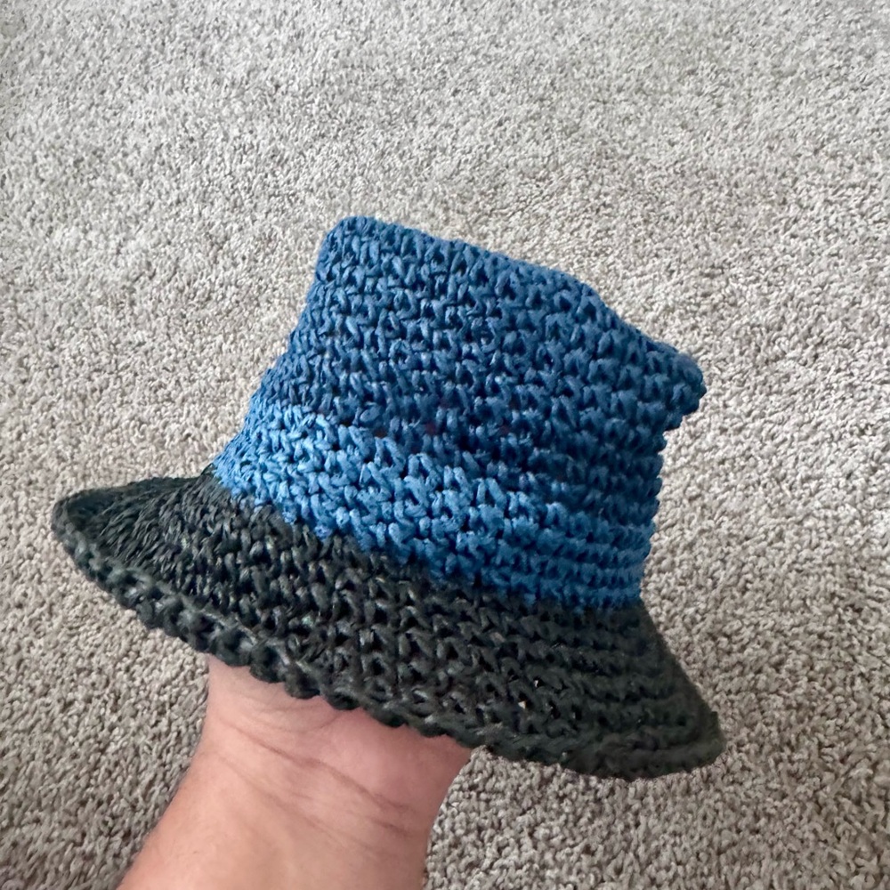 Molo kids' Blue and Black Crochet Bucket Hat